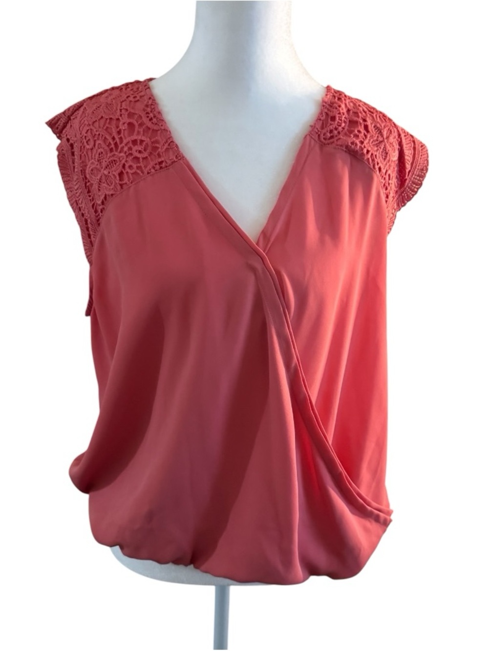 Liz Claiborne Coral Crochet-Shoulder Wrap Blouse